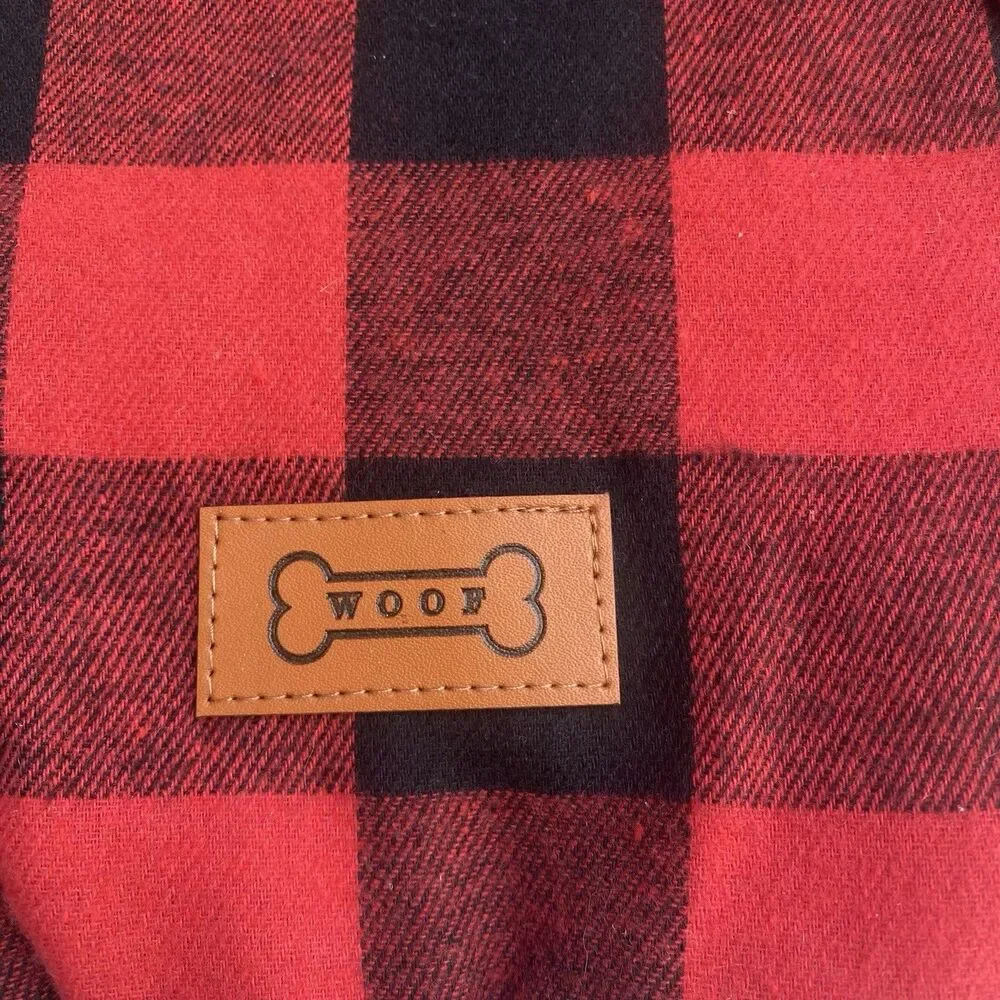 Dog Jacket Med Outfit Flannel Red Black Buffalo Plaid Checkered Holiday Warm NWT